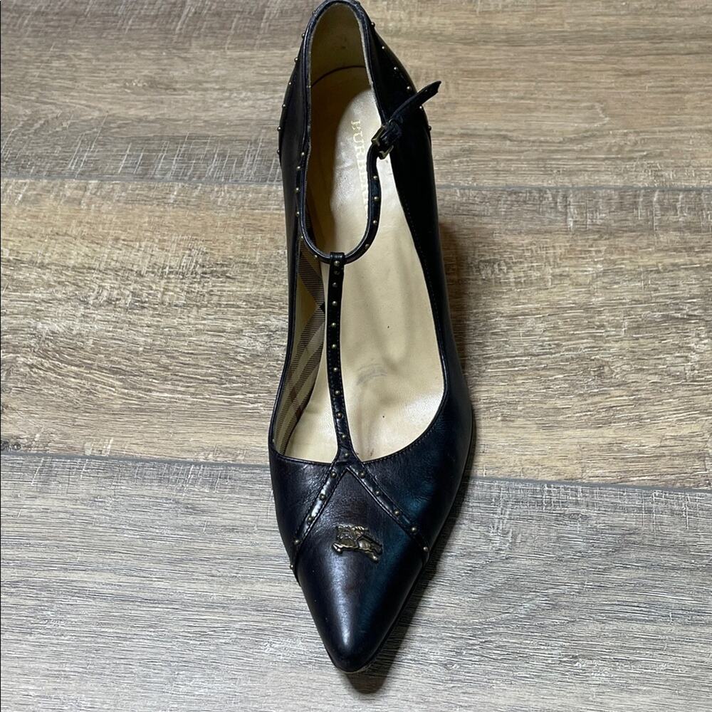 Burberry Black Leather Studded Pumps Size 39 Designer Stiletto Dress Shoes Heels - Picture 2 of 3
